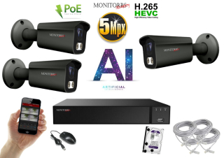 Monitorrs Security AI IP 3 kamerový set 5 Mpix GTube (6373K3)